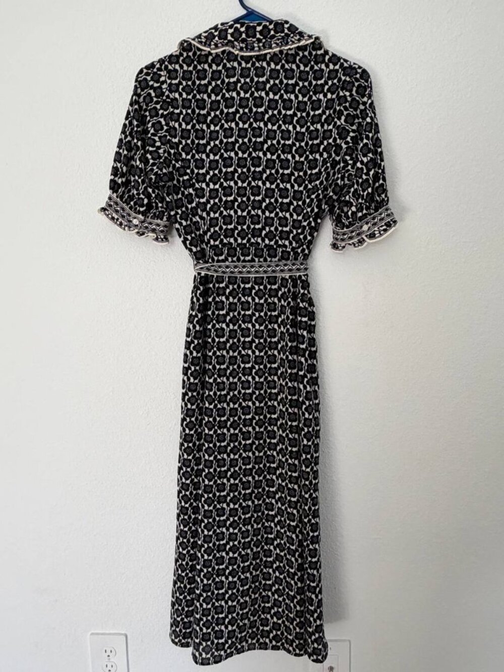 Max Studio London XS Black White Floral Midi Shirt Dress Button Front Belted - Picture 5 of 9